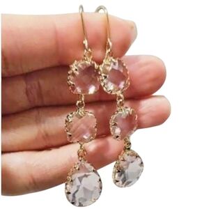 Crystal chandelier earrings; gold prongs; 2.75"L x .50"W